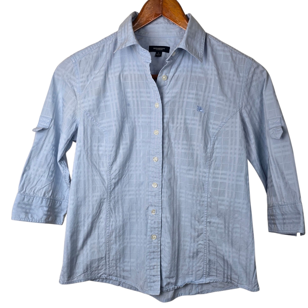 BURBERRY LONDON Sky Blue Plaid Button Down Shirt Sz L